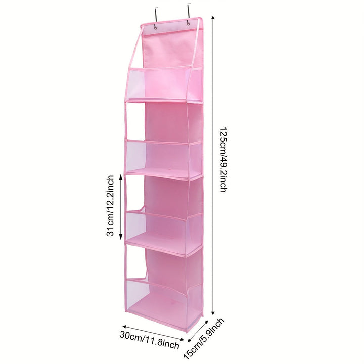 Vista frontal del organizador de puerta gris unisex con bolsillos transpirables, ideal para el orden.