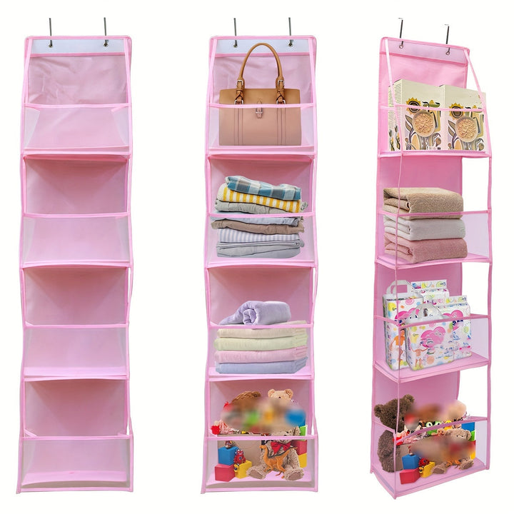 Organizador de puerta colgante con malla transpirable, mostrando su capacidad para múltiples accesorios.