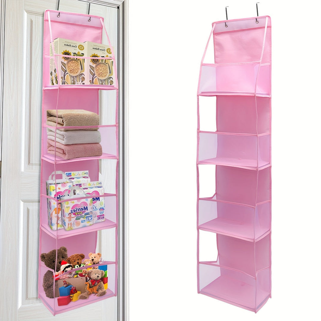 Detalle de los 4 compartimentos transpirables del organizador de puerta, apto para guardar ropa pequeña.