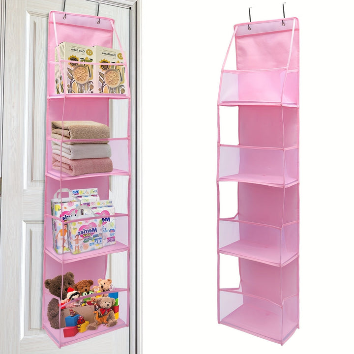 Detalle de los 4 compartimentos transpirables del organizador de puerta, apto para guardar ropa pequeña.