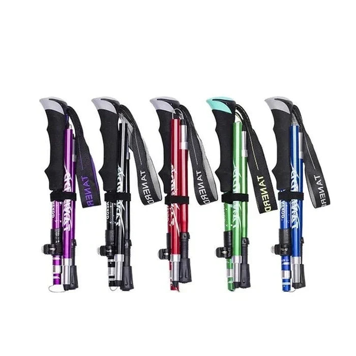 Bastones de senderismo ajustables y plegables, ideales para trekking y caminatas en montaña. Ligeros y resistentes.
