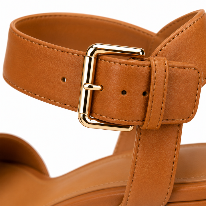 Sandalias de mujer con tacón cuadrado marrón, calzado cómodo y con estilo, versátil para oficina, fiesta o casual en verano.