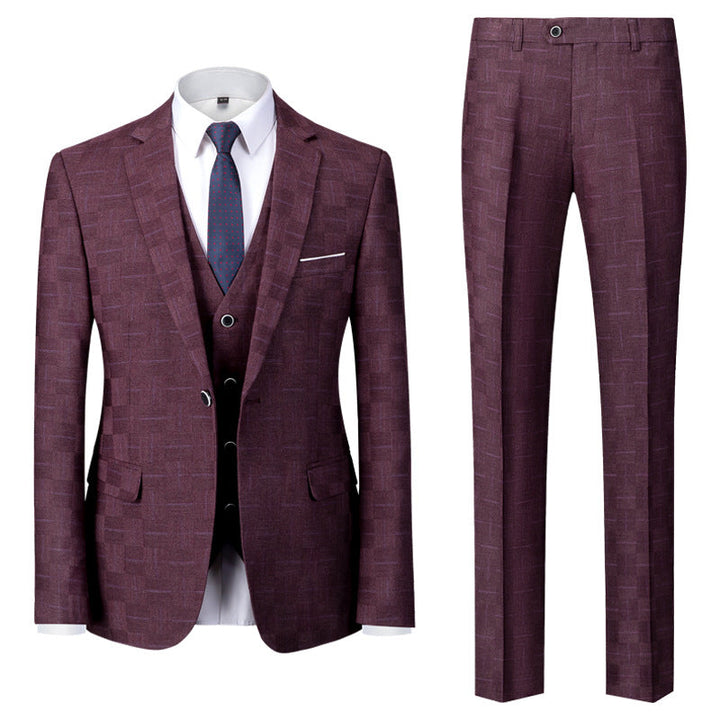 Traje de cuadros color vino para hombre, conjunto elegante de americana y pantalón. Estilo moderno.