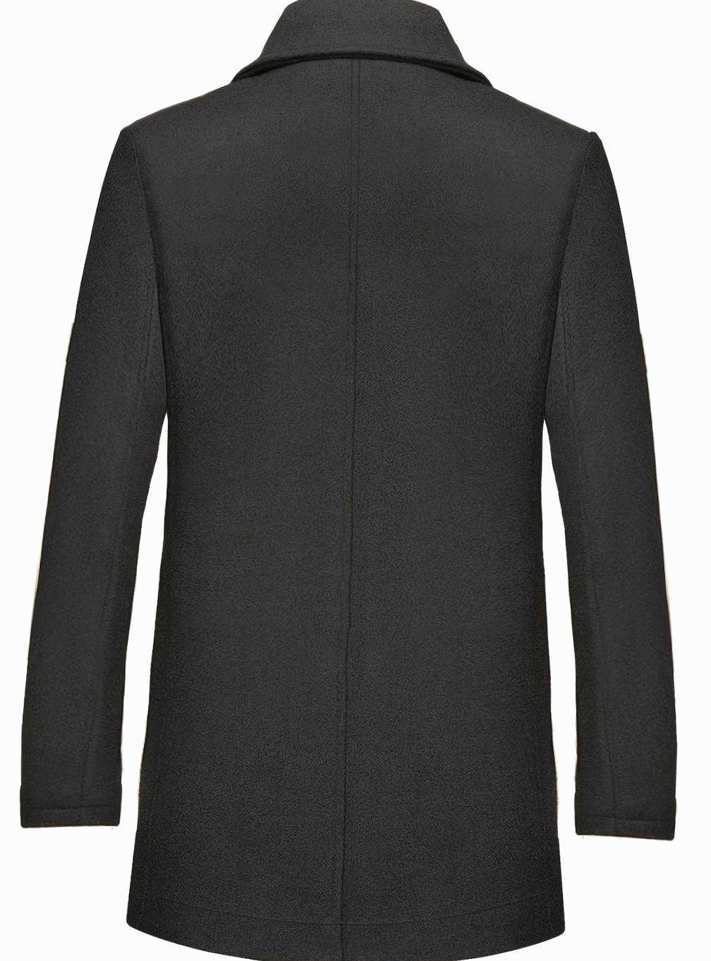 Abrigo de lana negro formal para hombre, cruce sencillo, perfecto para moda masculina de invierno.