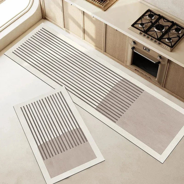 Alfombrilla de cocina antideslizante con estampado geométrico moderno, ideal para decoración de hogar.