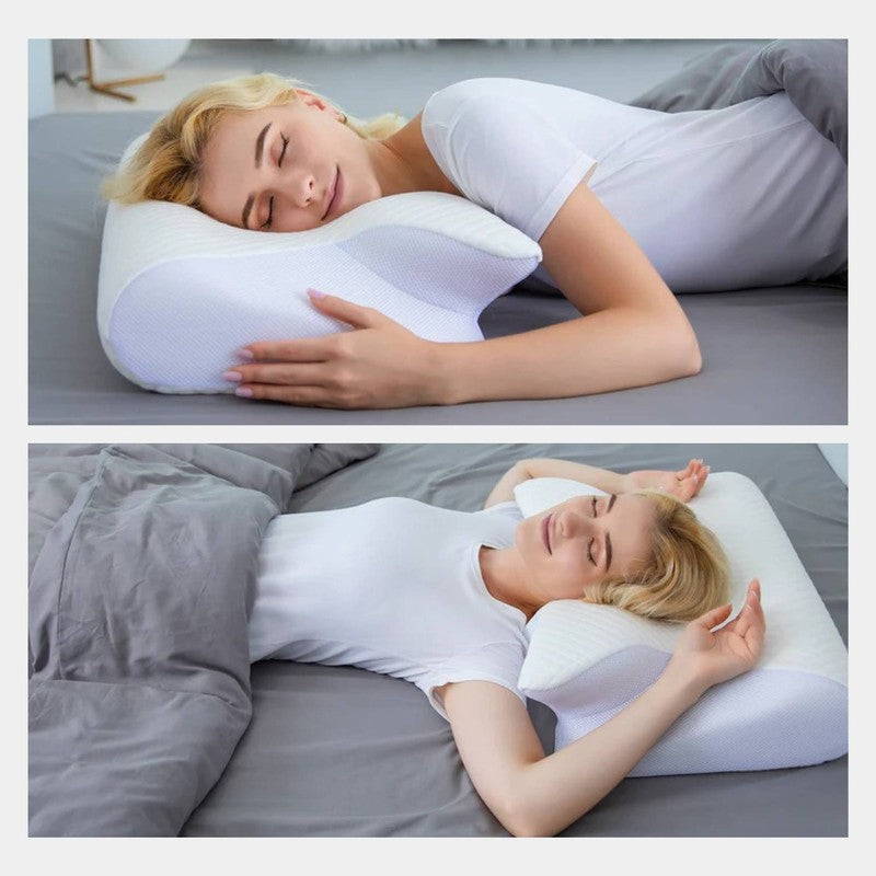 Almohada ergonómica de cuello con memoria de forma. Soporte cervical viscoelástico para aliviar dolor y mejorar descanso.