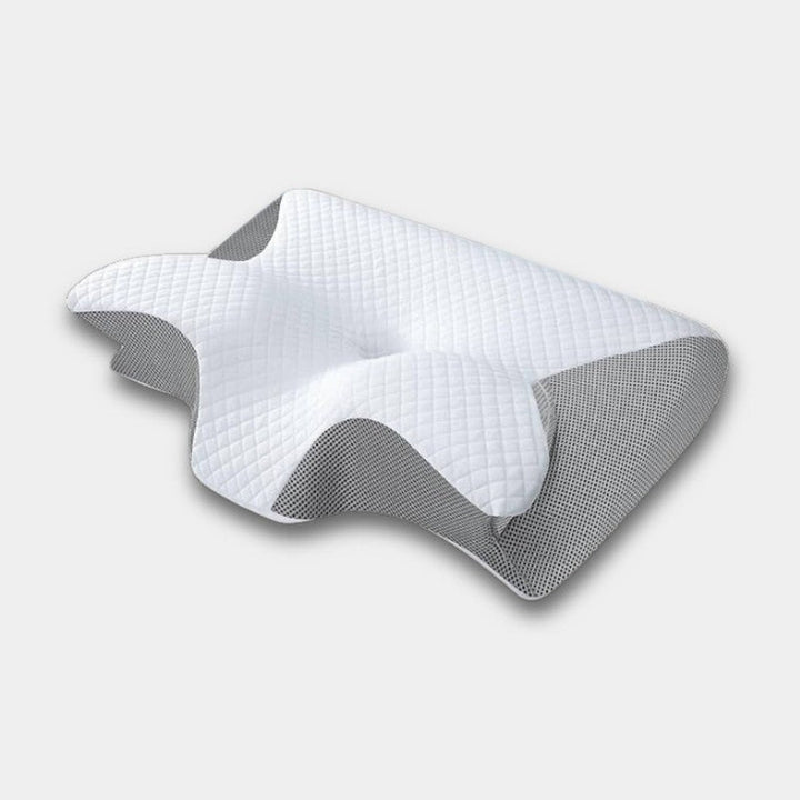 Almohada de cuello ergonómica con contorno que se adapta. Memoria de forma viscoelástica para soporte cervical.