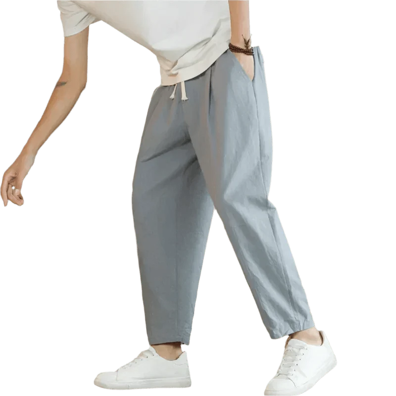 Pantalón de algodón versátil para hombre, tejido transpirable, ideal para look casual de primavera-verano.