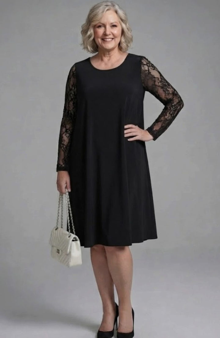 Vestido midi de encaje peplum, entallado para mujer. Perfecto para fiesta o noche. Estilo elegante y cómodo, tallas grandes.