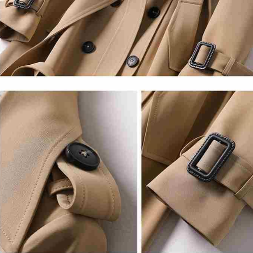 Abrigo trench para mujer con doble botonadura y cinturón. Estilo clásico y elegante para entretiempo.