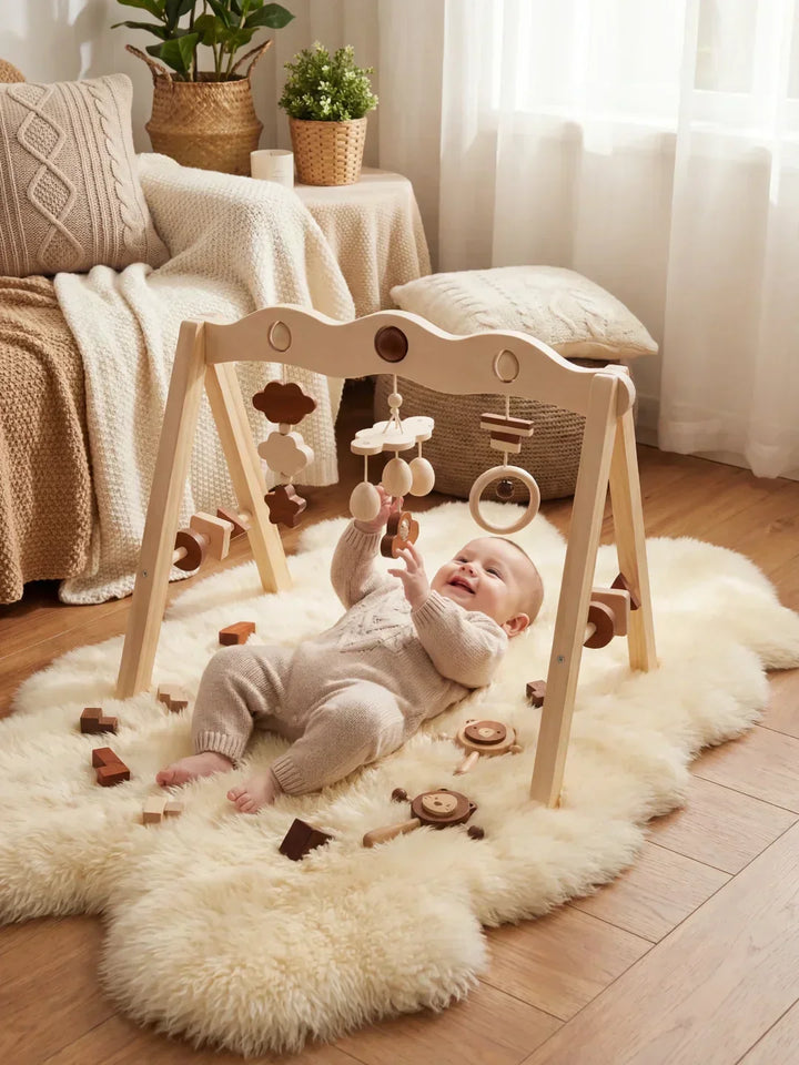 Arco de actividades de madera para bebés, gimnasio sensorial de desarrollo infantil, juego seguro.