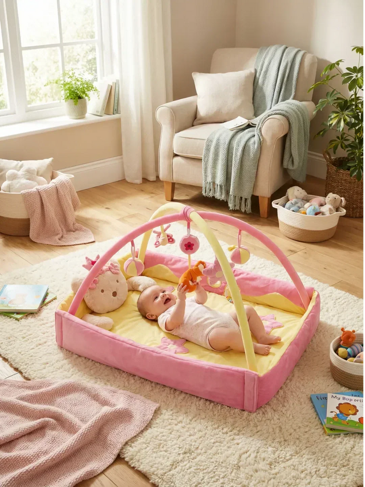 Gimnasio de actividad plegable para bebé, con tapete de juego, ideal para estimulación temprana.