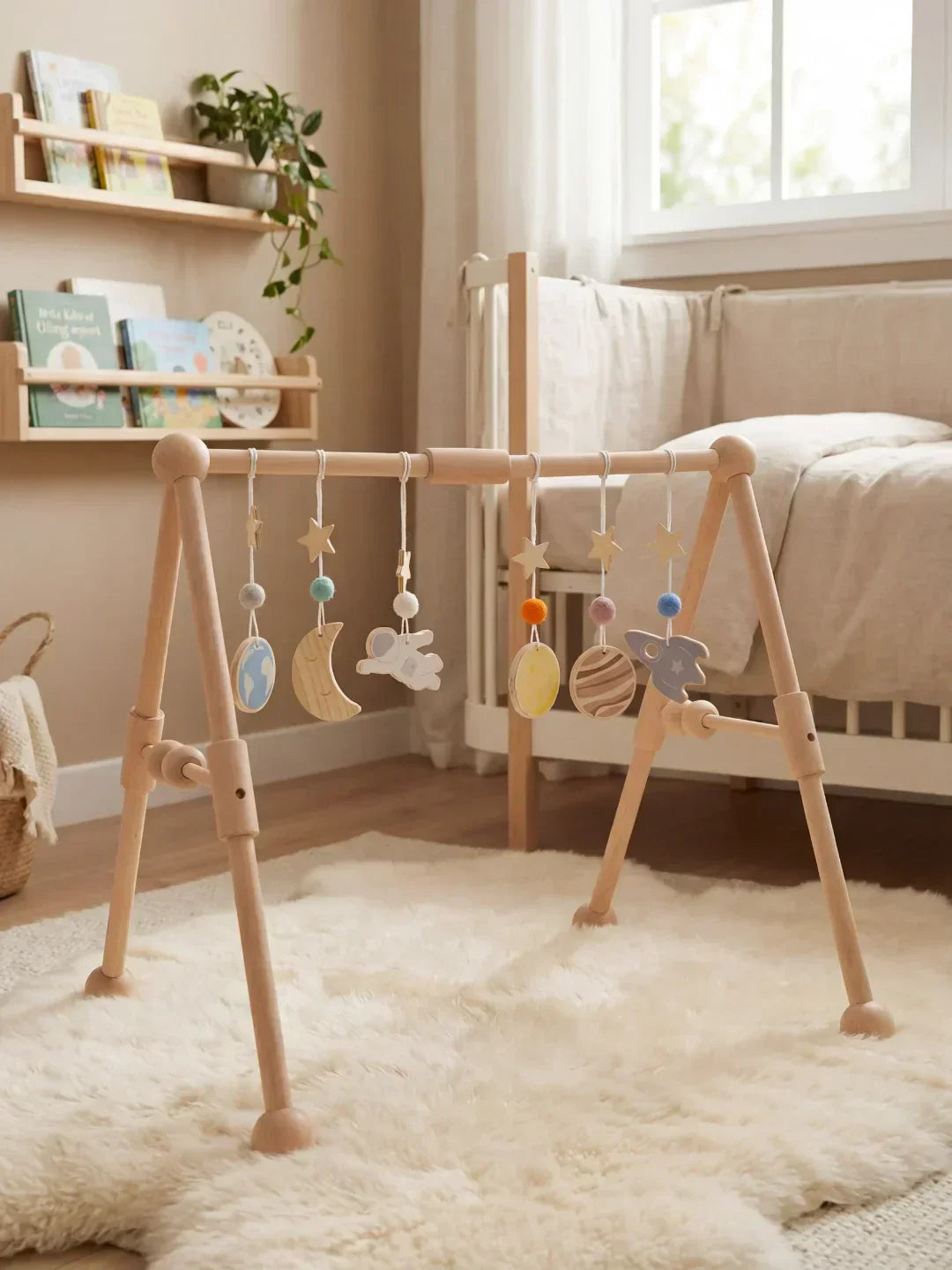 Arco de juegos de madera desmontable, fácil de almacenar y transportar para bebés en desarrollo.