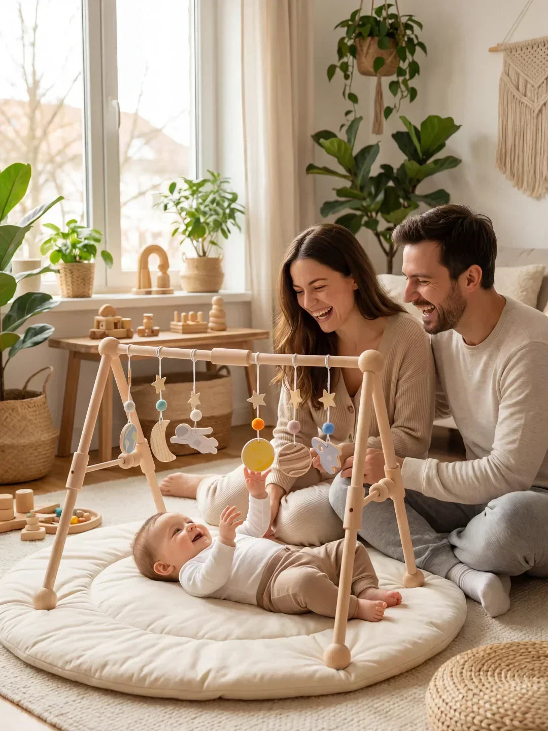 Accesorios de madera para arco de juegos de bebé, juguetes sensoriales colgantes para la estimulación.
