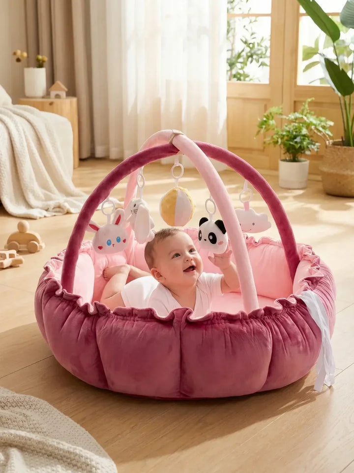 Cuna de suelo segura y tapete de juego para bebés, ideal para el tiempo boca abajo.