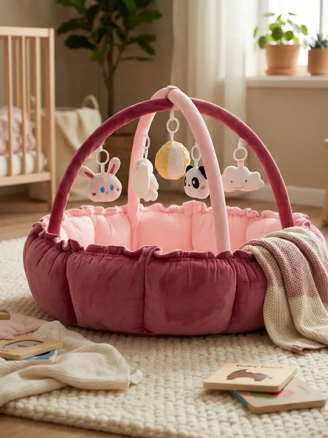 Diseño moderno de gimnasio y tapete de juego, atractivo para cualquier habitación de bebé.
