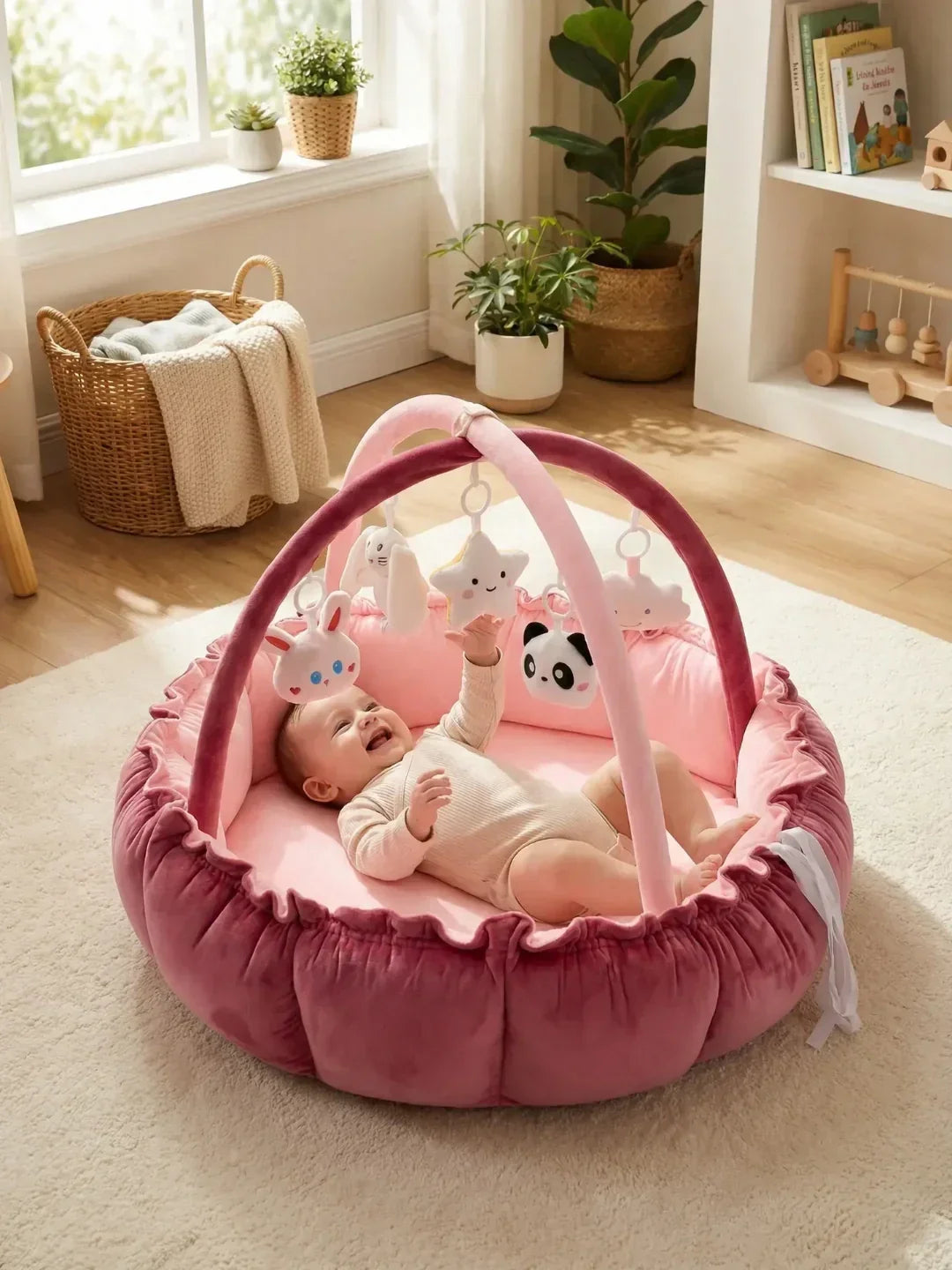Solución 2 en 1 para bebés: gimnasio y tapete de juego con marco sensorial completo.