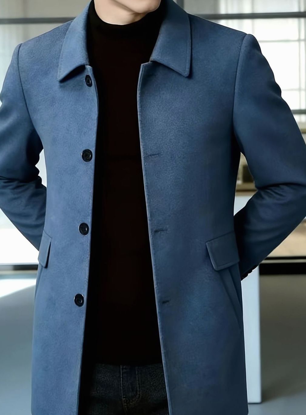 Abrigo de invierno para hombre, corte relajado, elegante y muy cálido de lana.