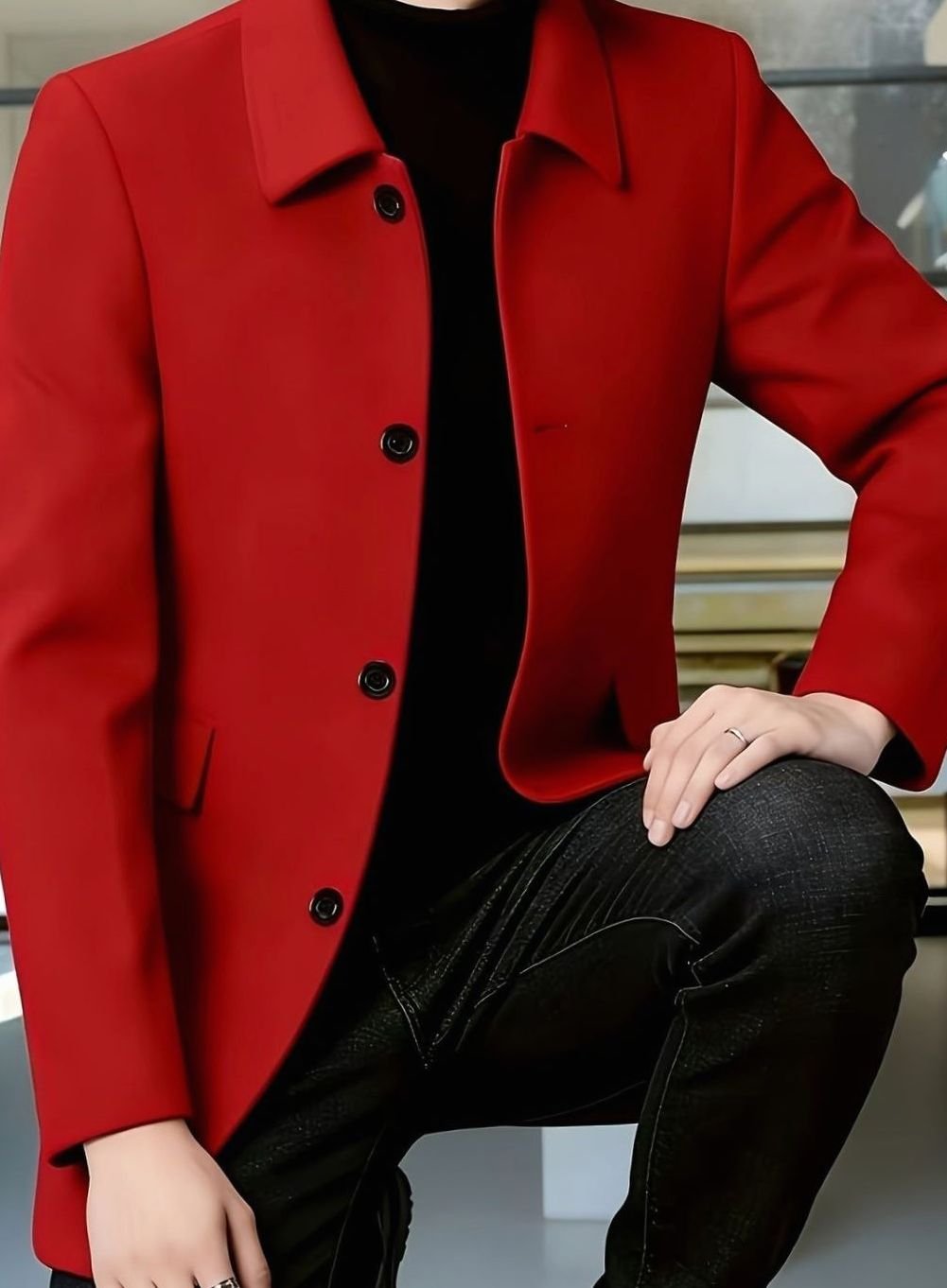 Abrigo de invierno elegante para hombre, corte relajado, lana cálida y estilosa.