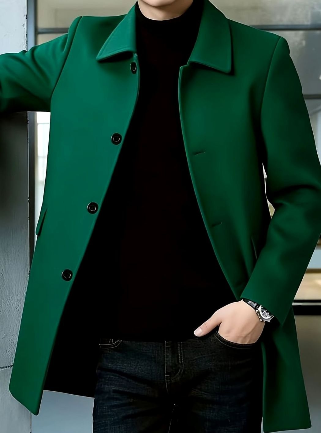 Abrigo cruzado para hombre, lana premium, calidez y estilo para el invierno.