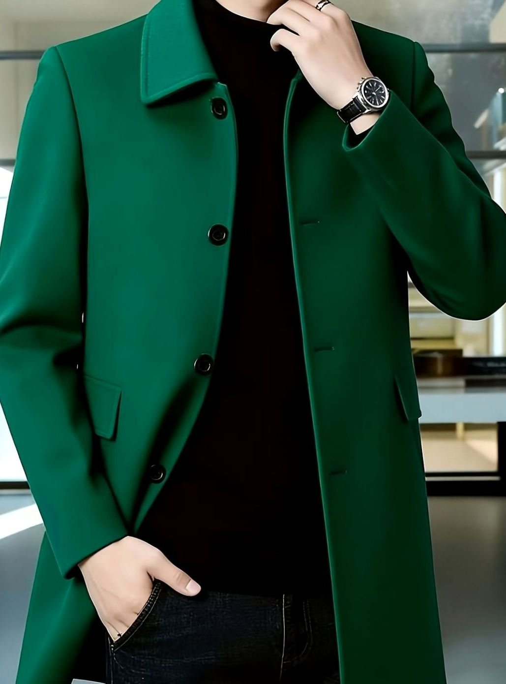 Moda masculina invernal: abrigo de lana cruzado, elegante y confortable.