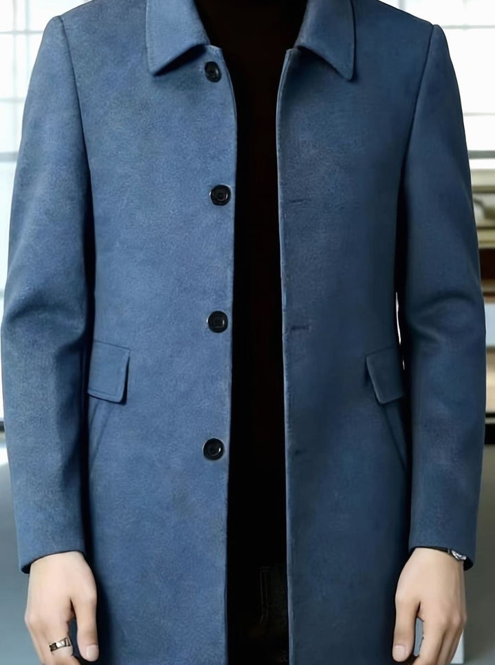 Espalda de abrigo de lana cruzado hombre, corte relajado para ropa formal o casual smart.