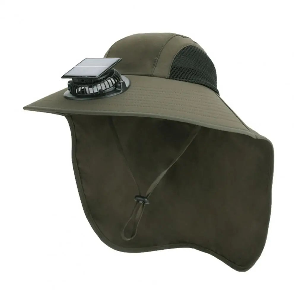 Sombrero solar de visera ancha, unisex, con ventilador recargable y alta protección UV.