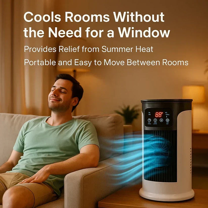 Aire acondicionado portátil para dormitorio. Enfriador silencioso que asegura un descanso fresco y confortable.