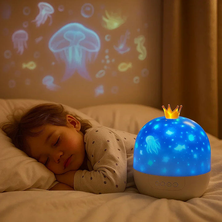 Luz nocturna proyector 2 en 1 para niños, crea ambiente mágico en dormitorio infantil, ideal para sueño relajante.