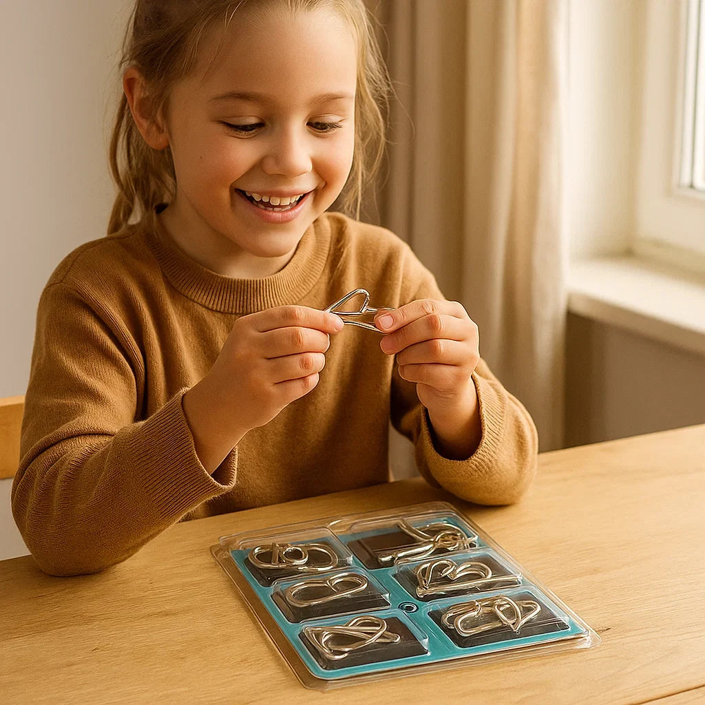 Rompecabezas metálico resistente para niños, juego mental que mejora la lógica y la concentración juvenil.