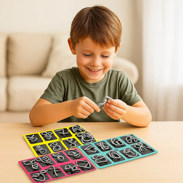Puzle de lógica metálico para niños, estimula el desarrollo cognitivo y habilidad mental. Juguete educativo portátil.