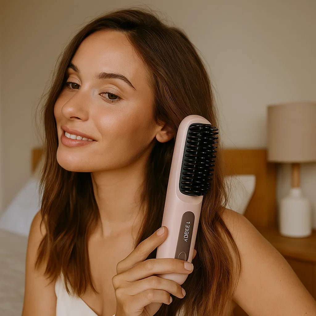 Rizos voluminosos y definidos creados con el rizador HitzeStyler. Estilador de cabello para looks de estilo diario.