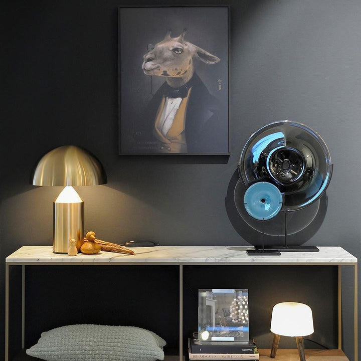 Lámpara Atollo Lunaro, iluminación de mesa de metal, estilo contemporáneo para cualquier espacio.