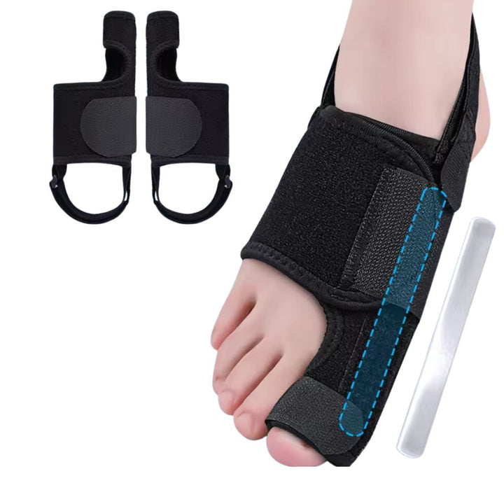 Ortesis nocturna ergonómica para juanetes, soporte cómodo y corrección del pie durante el descanso.