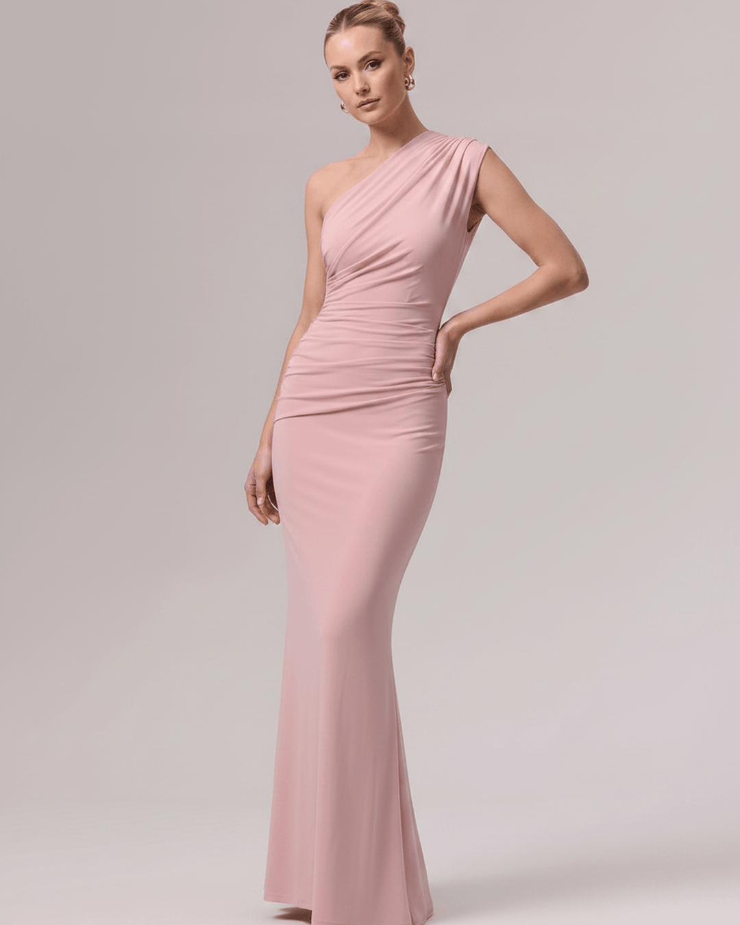 Vestido formal de noche para mujer, diseño maxi de un hombro.