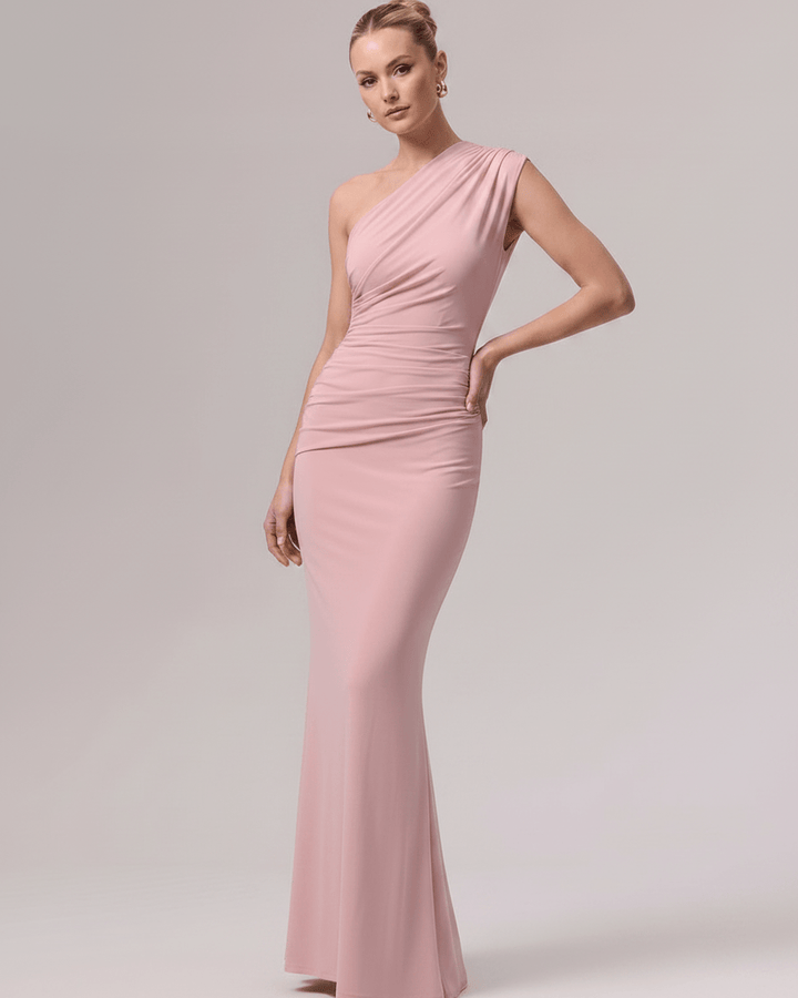 Vestido formal de noche para mujer, diseño maxi de un hombro.
