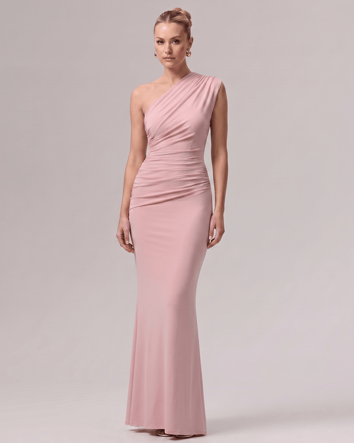 Vestido maxi sin mangas, elegante y de un hombro, para ocasiones especiales.