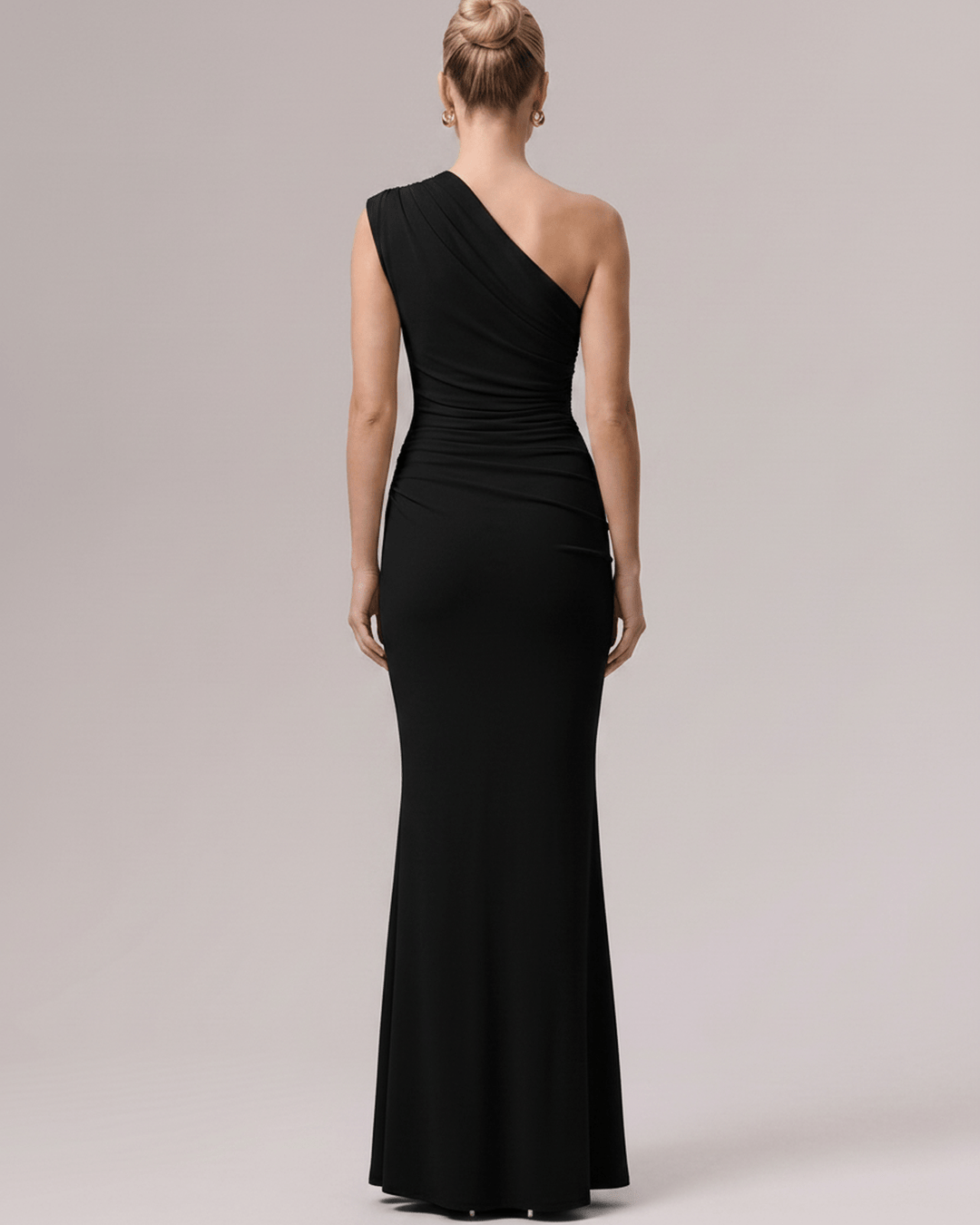 Vestido de fiesta, un hombro, maxi, silueta columna, formal, para mujer.