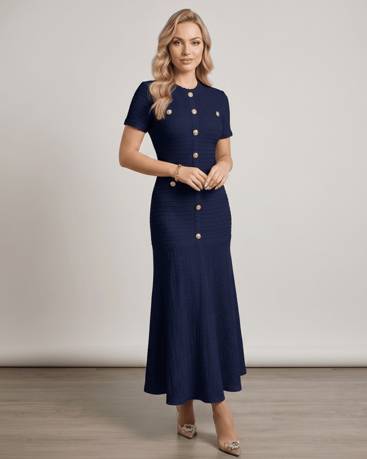 Vestido largo de mujer, cuello redondo, silueta en A, ropa de verano, elegante y chic.