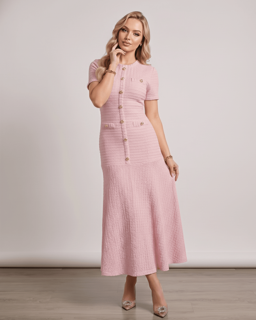 Vestido de verano para mujer, maxi, con mangas cortas, ideal para un estilo fresco y fluido.