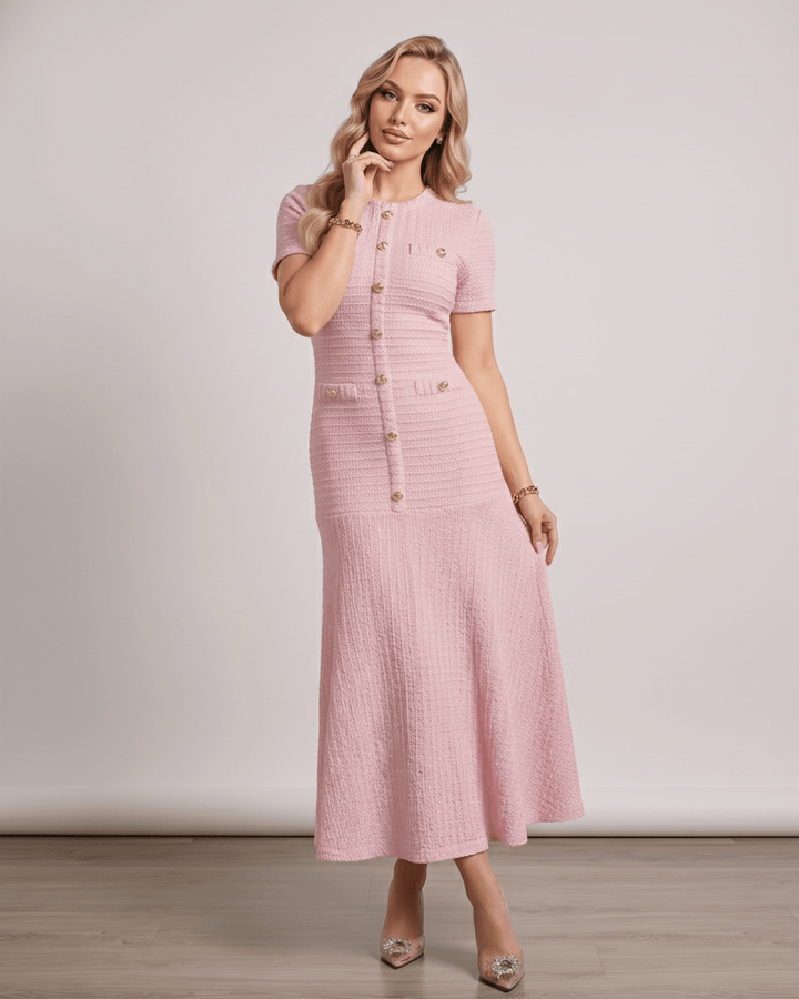 Vestido de verano para mujer, maxi, con mangas cortas, ideal para un estilo fresco y fluido.