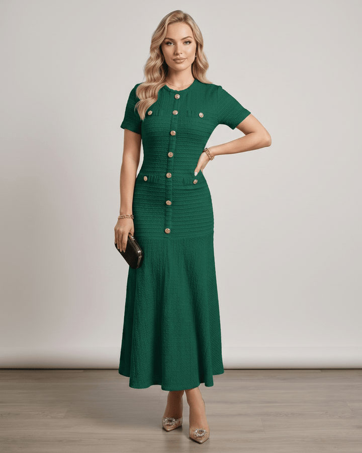 Vestido de fiesta para mujer, cuello redondo, mangas cortas, chic y cómodo para el verano.