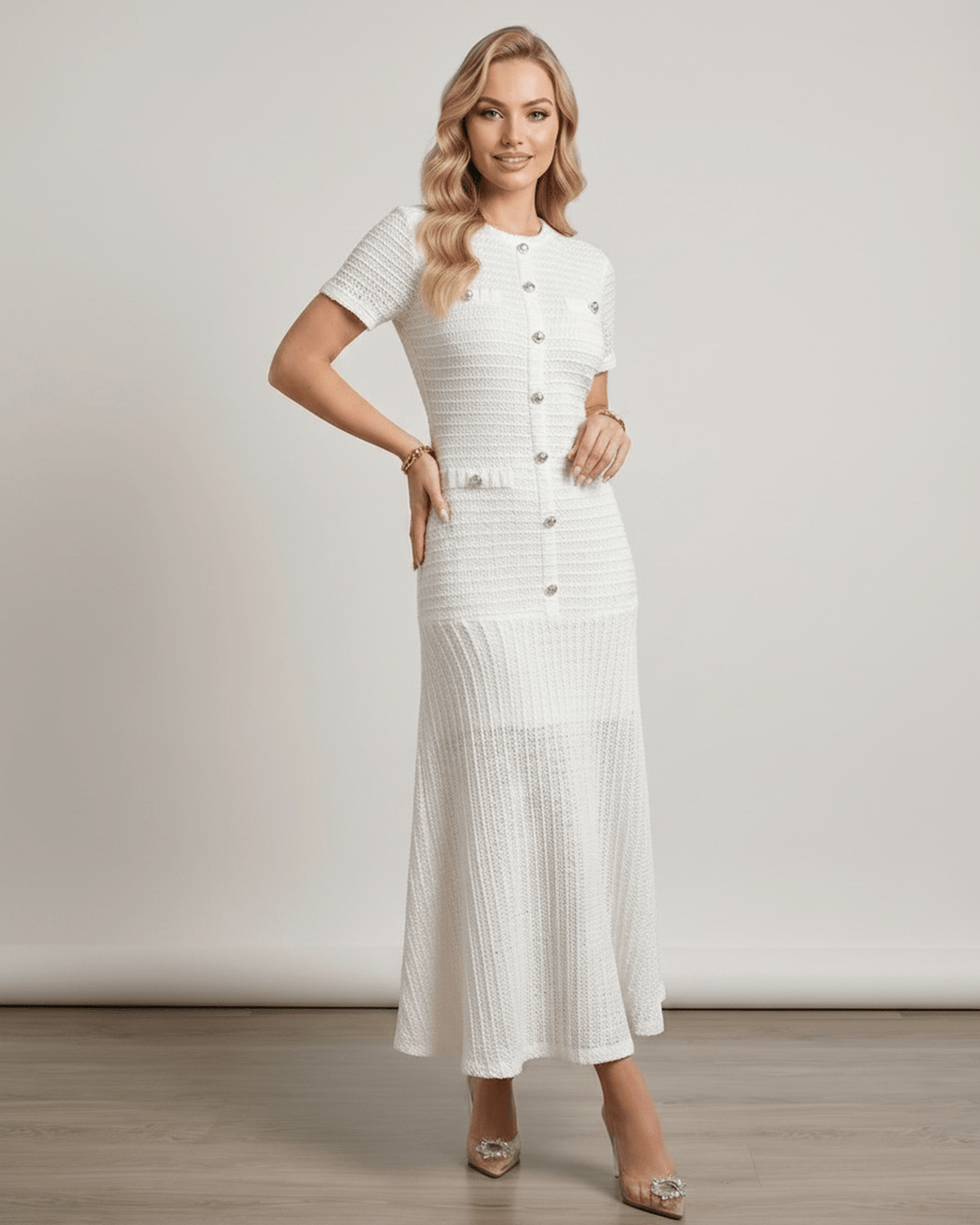 Vestido para mujeres: maxi con mangas cortas, cuello redondo, estilo versátil para verano.