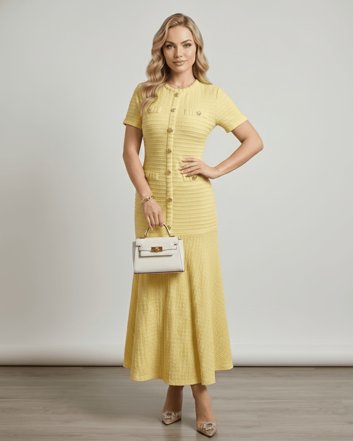 Vestido largo para mujer, mangas cortas, fluido, perfecto para eventos de día o noche.