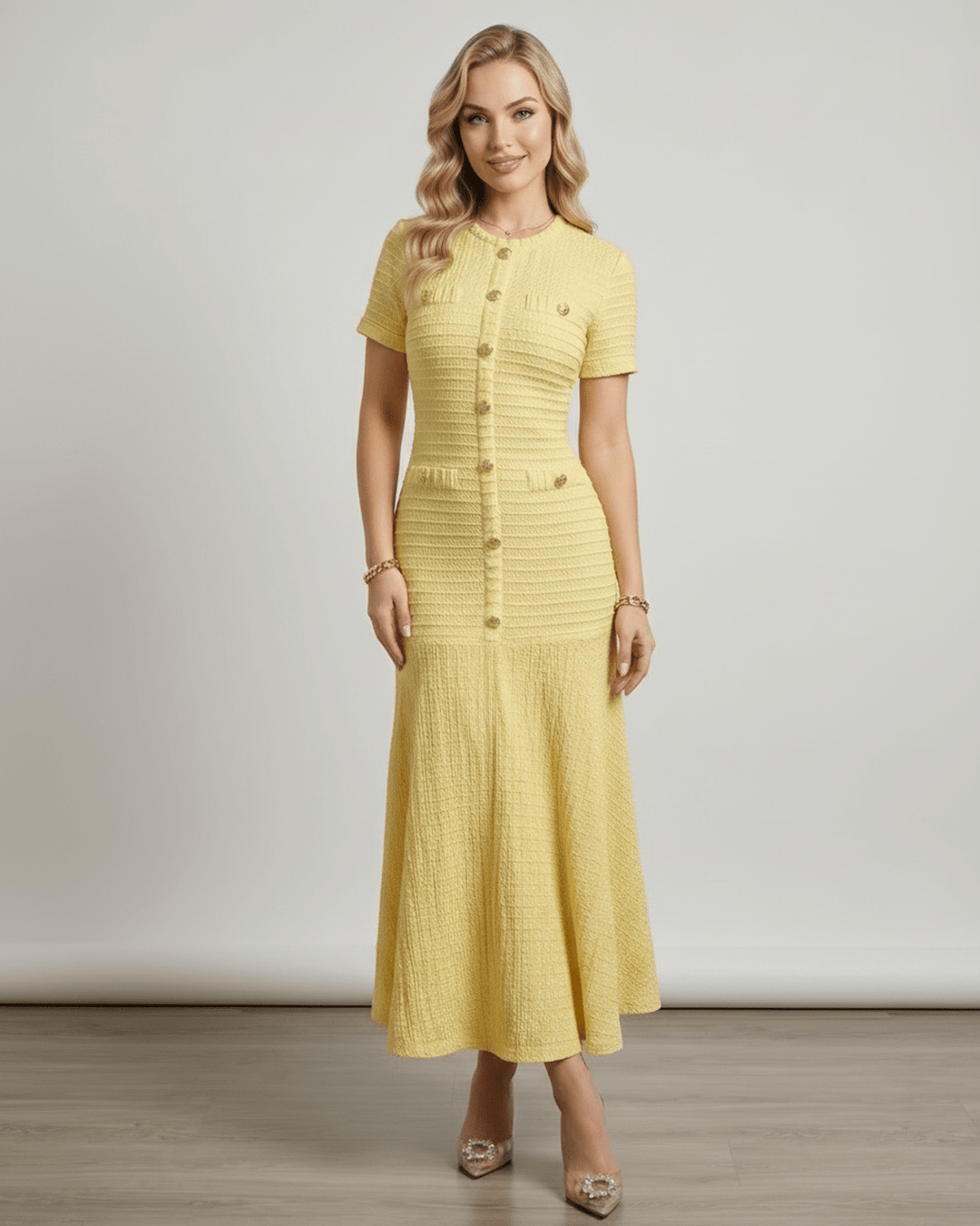 Vestido de fiesta elegante para mujer, corte A, cuello redondo, estilo veraniego fluido.