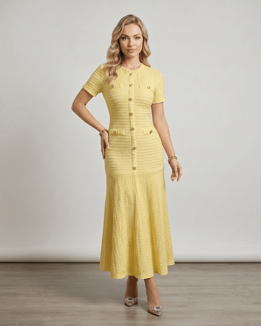 Vestido maxi elegante para mujer, silueta A, cuello redondo, ideal para fiesta o noche de verano.