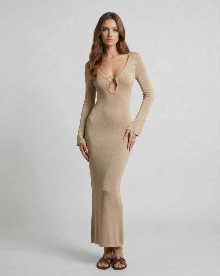 Vestido elegante Aurora, maxi y ajustado, con brillo para mujer. Perfecto para fiestas y eventos de noche.