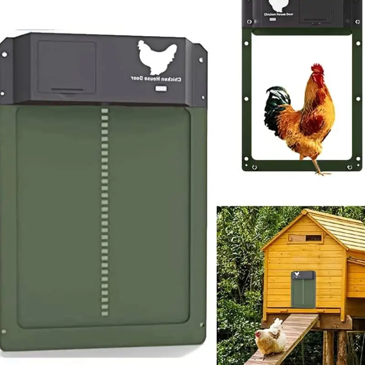 Puerta automática de seguridad para gallinero, alimentada por energía solar y batería, protegiendo a tus aves de corral.