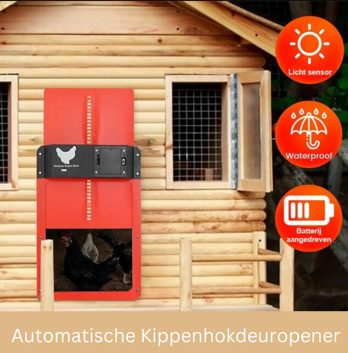 Puerta automática inteligente para granja de gallinas, con opciones de energía solar/batería para mayor conveniencia y seguridad.