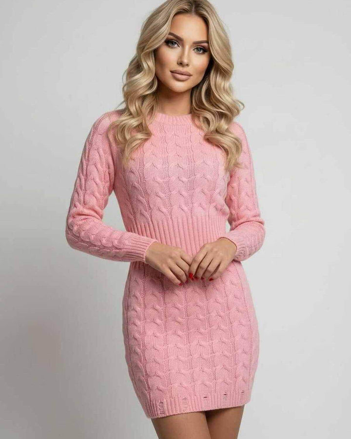 Vestido Azalea de mujer, rosa. Mini con manga larga, silueta ajustada y cintura torcida para looks casuales y oficina.